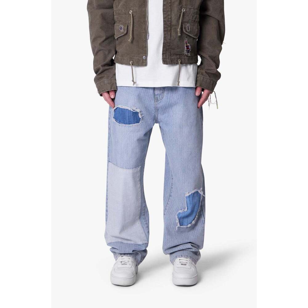 mnml Ultra Baggy Patched Up Denim - Light Blue Size 28Light Blue / 28